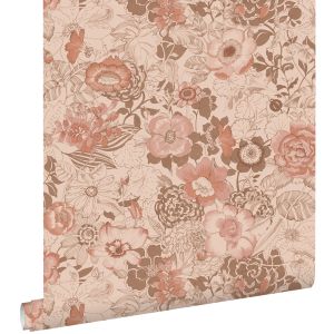 Estahome papel de parede flores vintage rosa terracota 53 cm x 10.05 m