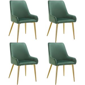4 cadeiras de sala de jantar estofadas, aço, aspecto aterciopelado, verde