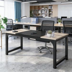 Mesa de reunião para 6 pessoas metal e madeira preta cinzenta
