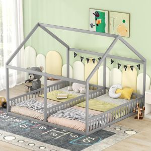 Cama infantil 90x200cm com grade alta cinza