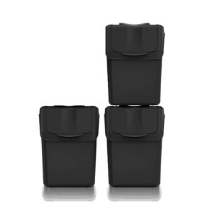 Conjunto de 3 baldes de lixo keden sortibox plástico reciclado, preto, 60l