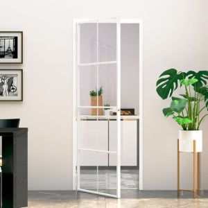 Porta interior 76x201,5cm vidro temperado/alumínio fino branco weg4925