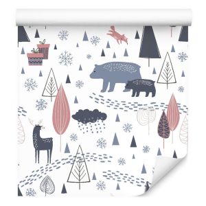 Papel de parede quarto crianças animais árvores escandinavo