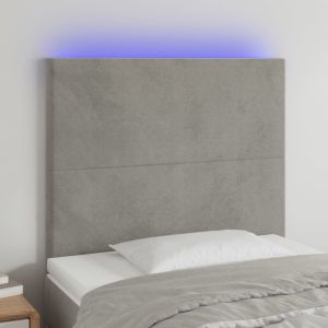 Cabeceira cama c/ luzes LED veludo 80x5x118/128cm cinza-claro ptob8134
