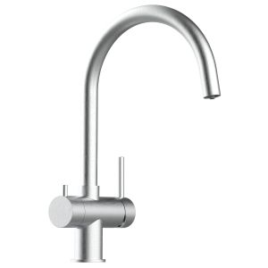 Grifo de cocina 3 vías acero inox cepillado caño U giratorio