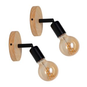 Conjunto de dois apliques de parede em madeira com base E27. Estilo retro.