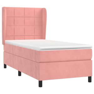 vidaXL cama box spring con colchón terciopelo rosa 90x200 cm