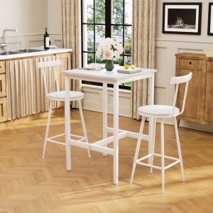 Conjunto mesa alta e bancos branco estrutura aço 2 lugares 60x60x92cm