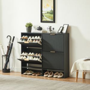 Sapateira com portas basculantes preto 102x120x24cm