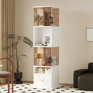 Vitrina rotativa com 1 gaveta branca e castanha 160x50x50cm
