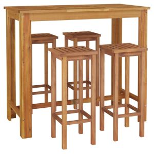 vidaXL mesa y taburetes altos de jardín 5 pzas madera maciza acacia