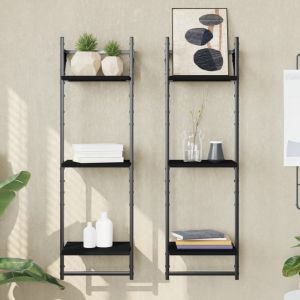 Estante 3 prateleiras parede c/ barras 2 pcs 30x25x100 cm preto pt5049