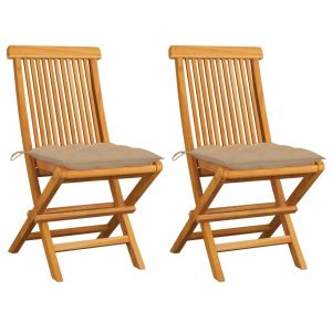 Cadeiras de jardim c/ almofadões beges 2 pcs teca maciça