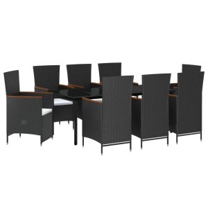 vidaXL juego de comedor de jardín 9 piezas con cojines negro