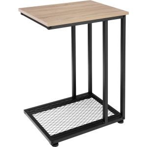 Mesa auxiliar, forma de c, industrial, 48 x 35 x 66 cm, madeira clara