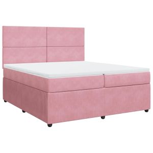 vidaXL cama box spring con colchón terciopelo rosa 200x200 cm