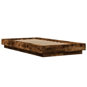 vidaXL estructura de cama con luces LED madera roble ahumado 90x200 cm