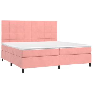 vidaXL cama box spring colchón y LED terciopelo rosa 200x200 cm