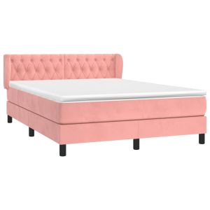 vidaXL cama box spring con colchón terciopelo rosa 140x190 cm