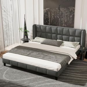 Cama veludo 180x200cm com cabeceira estofada cinza