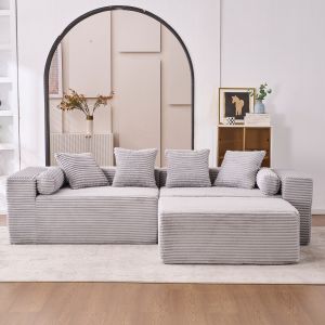 Sofá modular em l com chaise longue cinzento sem montagem