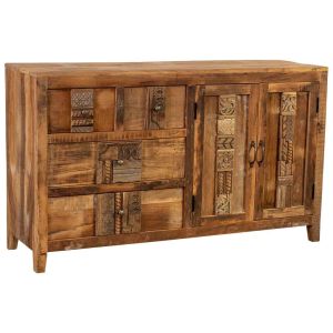 Aparador de madeira com 2 portas e 3 gavetas, marrom, medidas 43x150x88cm