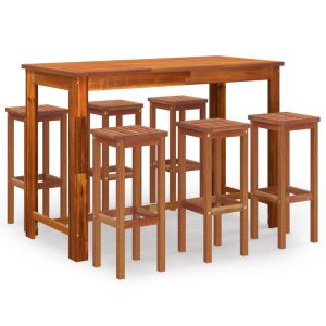 vidaXL mesa y taburetes altos de jardín 7 pzas madera maciza acacia