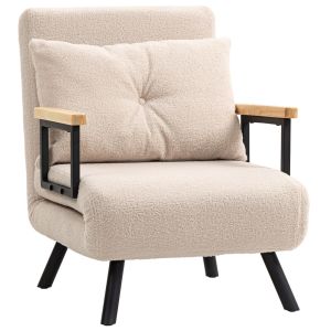 Poltrona 63x73x81 cm poliéster e madeira de borracha color beige Homcom