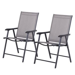 Cadeiras dobráveis de 2 peças aço, tecido textilene cinza e preto