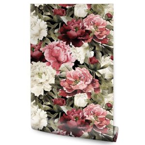 Papel de parede para sala de estar flores peônias folhas natureza moderna