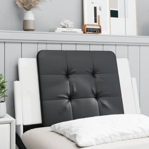 Almofadão de cabeceira 80 cm couro artificial preto e branco ptob9170