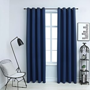 Cortinas blackout com argolas em metal 2 pcs 140x245 cm azul pt8041
