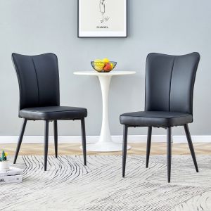 Conjunto de 2 cadeiras de jantar em poliuretano metal – preto