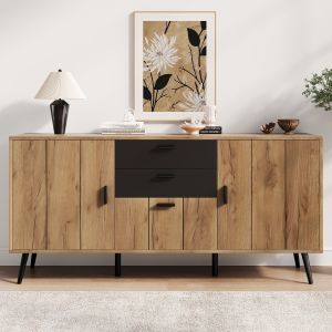 Aparador 3 portas 2 gavetas preto madeira 67x140x35cm