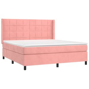 vidaXL cama box spring colchón y LED terciopelo rosa 180x200 cm