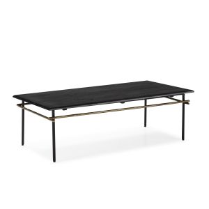 Mesa de centro 122x61x37 em mármore preto, ferro dourado antigo, preta