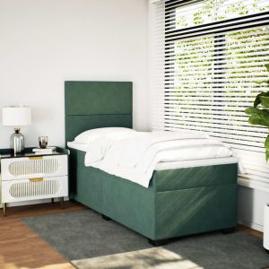 vidaXL cama box spring con colchón terciopelo verde oscuro 90x200 cm
