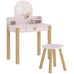 Toucador infantil 55x34x82 cm mdf, madeira de pinho color rosa aiyaplay