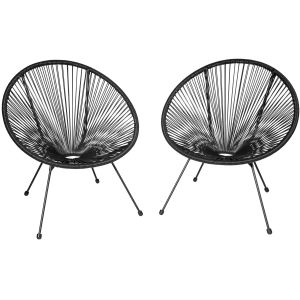 2 cadeiras de jardim design retro, estilo acapulco 70.5x69x78 cm preto