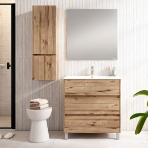 Móveis banho, lavatório, espelho e aplique LED sirex 80x45 light teak c/pés