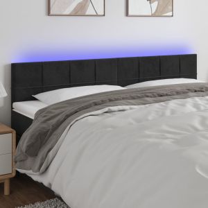 Cabeceira de cama c/ luzes LED veludo 200x5x78/88 cm preto ptob2536