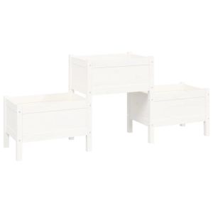 Jardinera de madera de pino maciza blanca 178,5x44x75 cm