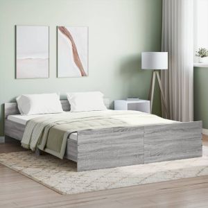 Cama c/ cabeceira e apoio pés 140x200 cm cinza sonoma