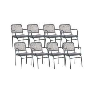 Conjunto de 8 cadeiras de jardim com almofadas taceno metal cinzento