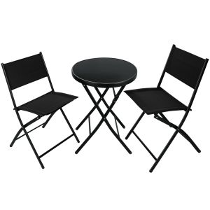 Conjunto de mobília para varanda, mesa e cadeiras, 3 peças, preto