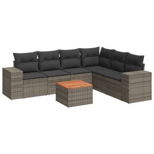 vidaXL set de sofás de jardín 7 piezas con cojines ratán pe gris