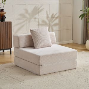 Sofá cama dobrável de chão em bombazina branco 1 lugar