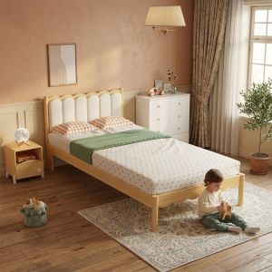 Cama infantil 90x200cm estofada com cabeceira bege