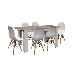 Conjunto mesa extensível de jantar ou cozinha branco + 6 cadeiras estilo