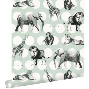 Estahome papel de parede animais em pontos grandes verde mentaepreto